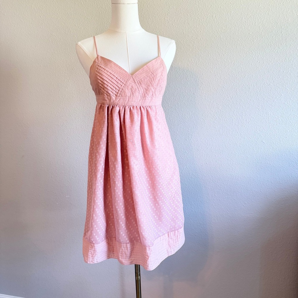 Romantic Balletcore Pink Swiss Dot Empire Waist Dress Lace Up Back Summer Y2K S
